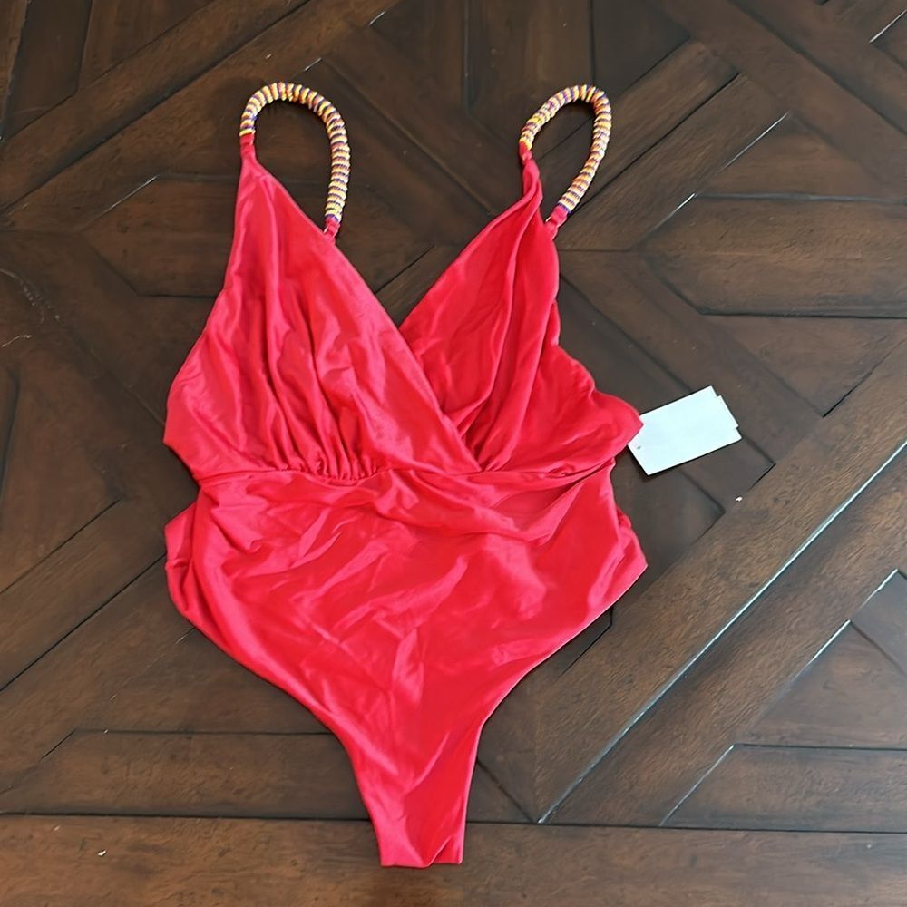 FARM Rio Red One-Piece Swimsuit with Beaded Straps - Picture 5 of 8